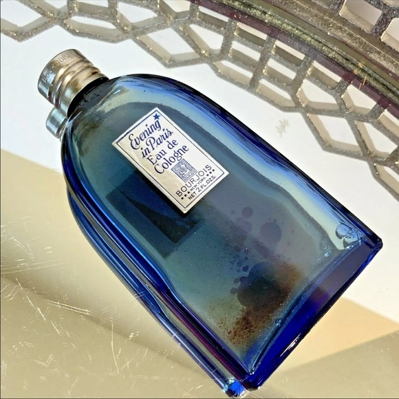 Vintage Evening in Paris Cologne Blue Glass Bour Jois Silver Top #N892 - Picture 4 of 6